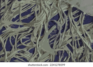 Realistic vector illustration of a green silk shawl with a fringe along the edge of the fabric against a dark blue woolen fabric background. Abstract background.
