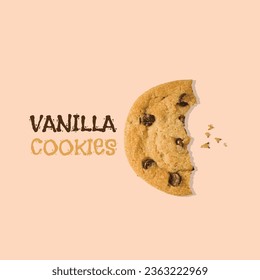 Ilustración vectorial realista de galletas a medio comer con chips de chocolate en fondo aislado