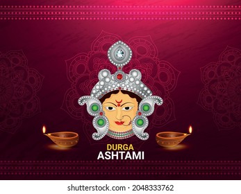 Realistic vector illustration of happy durga ashtami celebration card