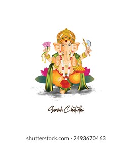 Realistic vector illustration of happy ganesh chaturthi celebration card