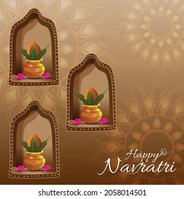 Realistic vector illustration of happy navratri celebration greeting card with creative background