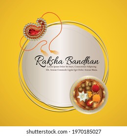Realistic vector illustration of happy raksha bandhan invitation background with rakhi and pooja thali