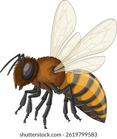 Realistic vector illustration of a honey bee with intricate details and vibrant colors, highlighting its anatomy and texture