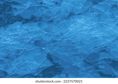 Ilustración vectorial realista de una superficie de hielo del río. Textura de los arbustos de hielo. Fondo de invierno.
