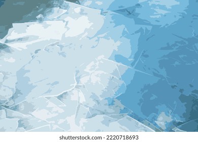 Ilustración vectorial realista de una superficie de río helado. Textura del hielo cubierto de nieve. Fondo de invierno.
