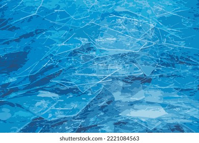 Realistic vector illustration of an icy river surface. Texture of ice covered with snow. Winter background.