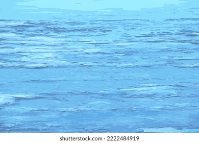 Realistic vector illustration of an icy river surface. Texture of ice covered with snow. Winter background.
