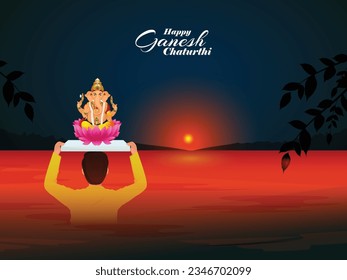 Realistic vector illustration of indian festival happy ganesh chaturthi