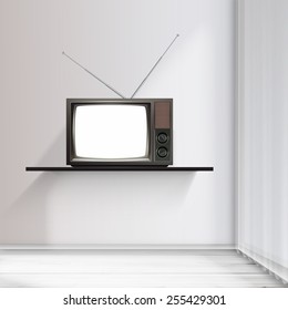 Realistic Vector Illustration of interior and Blank retro televidion.