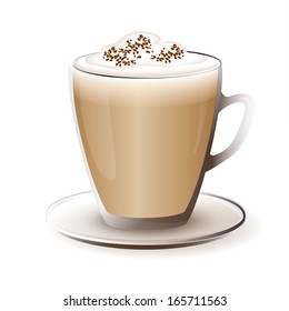 realistic vector illustration isolated cup of cappuccino or coffee with milk on white background. eps10