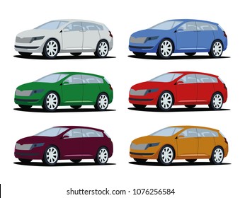 realistic vector illustration isolated minivan different color set