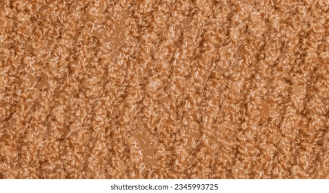 Realistic vector illustration of knitted wool textile with background texture in light beige creamy brown shade. Beige color gradient on texture background. Scarf.
