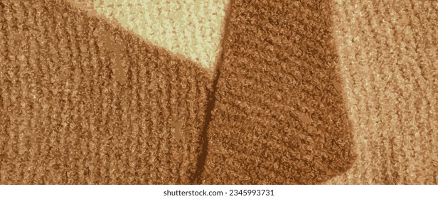 Realistic vector illustration of knitted wool textile with background texture in light beige creamy brown shade. Beige color gradient on texture background. Scarf.
