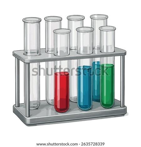 Realistic Vector Illustration of a Laboratory Test Tube Rack – Glass Tubes with Colored Liquids