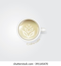 Realistic vector illustration of latte- coffee drink with espresso and steamed milk. Top view perspective