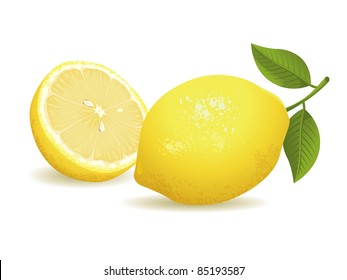 Realistic vector illustration of a lemon and a sliced lemon.