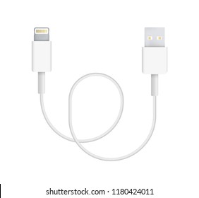 The realistic vector illustration of lightning to USB cable. Connector or plug for connecting and charging phones, mobile devices, computers, tv, tablets, and game consoles.