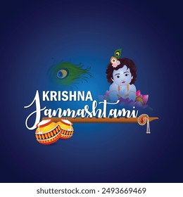 Ilustración vectorial realista de lord krishna para happy janmashtami