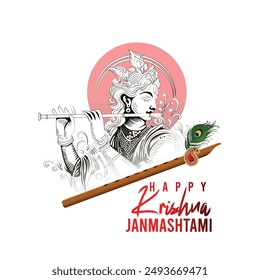 Realistic vector illustration of lord krishna for happy janmashtami