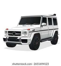 Realistic vector illustration of a luxury white SUV with black rims. Side-front view of an elegant off-road vehicle. Ideal for automotive, transport, or car enthusiast designs.