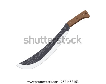 Realistic vector illustration of a machete with wooden handle and curved sharp blade
