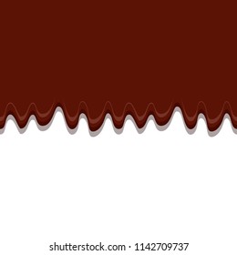 Realistic vector illustration of melted chocolate dripping on white background.