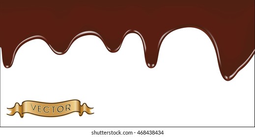 Realistic vector illustration of melted chocolate dripping on white background