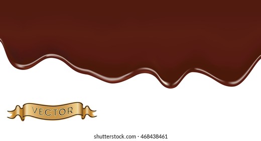 Realistic vector illustration of melted chocolate dripping on white background