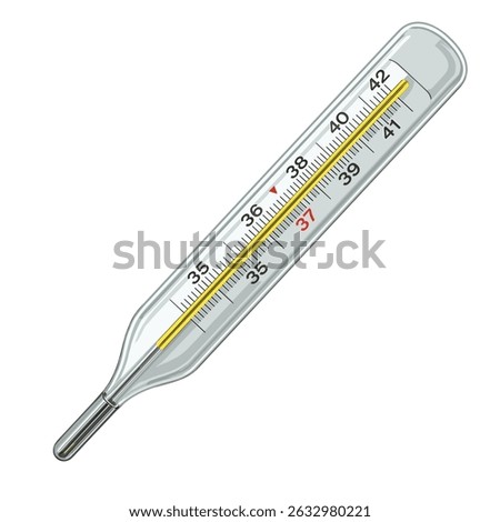 Realistic Vector Illustration of a Mercury Thermometer – Vintage Medical Temperature Device