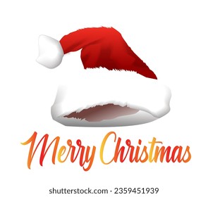 Realistic vector illustration of merry Christmas greetings and santa claus hat elements. EPS10