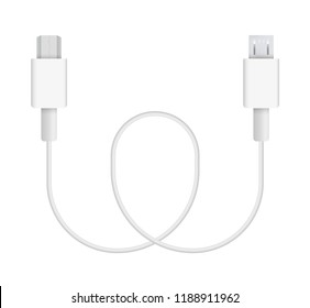 The realistic vector illustration of micro-USB cable. Connector or plug for connecting and charging phones, mobile devices, computers, tv, tablets, and game consoles.