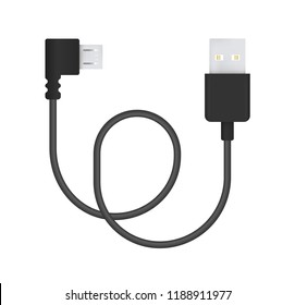 The realistic vector illustration of micro-USB to USB 2.0 cable. Connector or plug for connecting and charging phones, mobile devices, computers, tv, tablets, and game consoles.