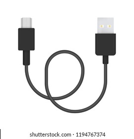 The realistic vector illustration of micro-USB to USB 2.0 cable. Connector or plug for connecting and charging phones, mobile devices, computers, tv, tablets, and game consoles.