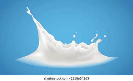 Realistic Vector illustration Milk splash isolated on blue background