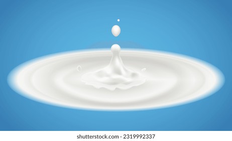 Realistic Vector illustration Milk splash isolated on blue background