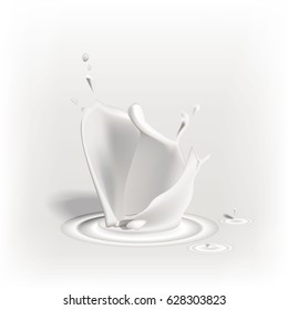 Realistic vector vector illustration of a milk splash. On white background with shadows.