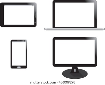 realistic vector illustration  of mobile phone, monitor, laptop and tablet. Isolated on white