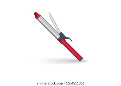 Realistic vector illustration of modern Beauty appliance hair straightener Electric curling iron with ceramic plates on white background
