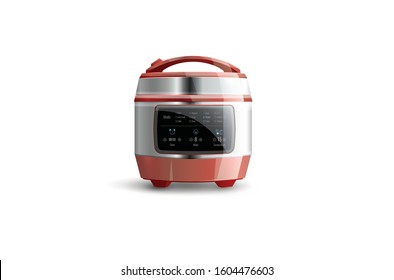 Realistic vector illustration of modern kitchen appliance rice cooker on white background