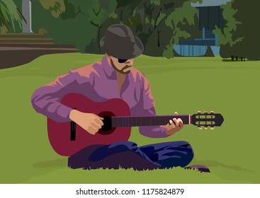 Realistic vector illustration of musician in park