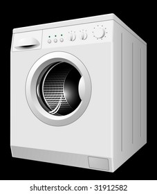 Realistic vector illustration of new white washing machine isolated on black background