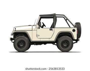 Realistic vector illustration of an off-road Jeep in beige color, showcasing a rugged design perfect for adventure, travel, and automotive-related projects