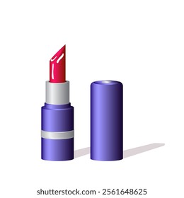 Realistic vector illustration on the theme of beauty and makeup. Bright red lipstick on a white background. Beauty industry. decorative cosmetics