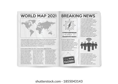 Realistic Vector Illustration Of The Page Spread Newspaper Layout. Vector Illustration.