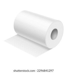 Realistic vector illustration of paper towel mockup. Folded paper towel or wipe. Realistic closeup of wipe roll. Scroll for bath and restroom, domestic hand cleaner. Hygiene and household theme.