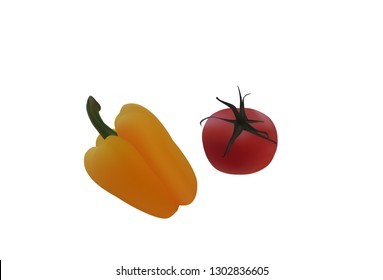 Realistic vector illustration of pepper and tomate.