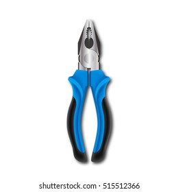 Realistic vector illustration of pliers on white background. Hand tools for repair, construction and maintenance