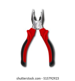 Realistic vector illustration of pliers on a white background. Bench and mounting tool for repair, construction and service