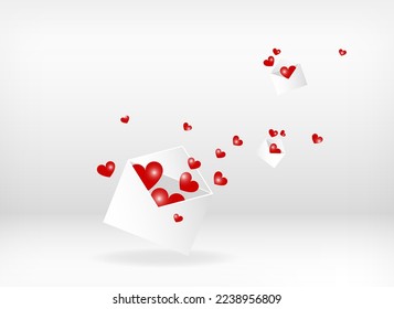 Dibujo vectorial realista sobre postal con corazones voladores aislados sobre fondo blanco. Día de San Valentín, amor, concepto romántico. Gráfico para diseño