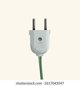 Realistic vector illustration of a power plug with cable, isolated on light background. Minimalist style, perfect for tech, energy, or electronics themes.

